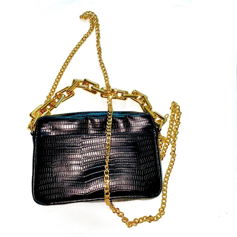 Genuine Leather Black and Gold Handbag Stella Bianca Italy